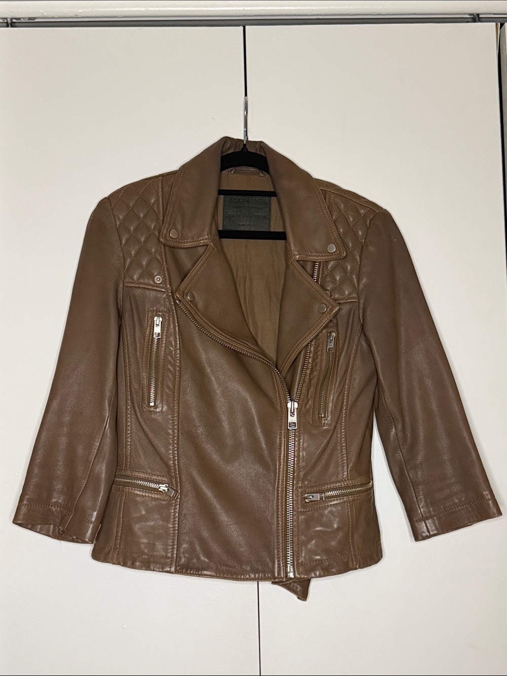 AllSaints Cropped Cargo Leather Biker Jacket